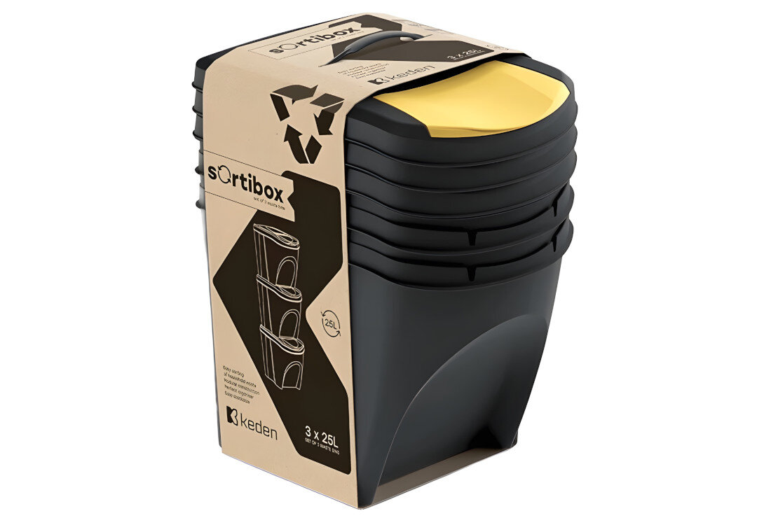 Kosze na śmieci KEDEN Sortibox IKWB25S3 3 x 25L Czarny wygląd design prezentacja wizualizacja Wygodna segregacja odpadów
