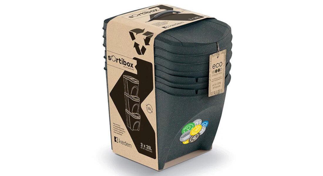 Kosza na śmieci PROSPERPLAST Sortibox IKWB25S3W 3 x 25L Antracytowy wygląd design prezentacja wizualizacja Świadome porządkowanie