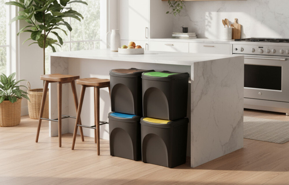 Kosz na śmieci KEDEN SORTIBOX IKWB25S4 4 x 25L Czarny design prezentacja wizualizacja Wygodna segregacja odpadów