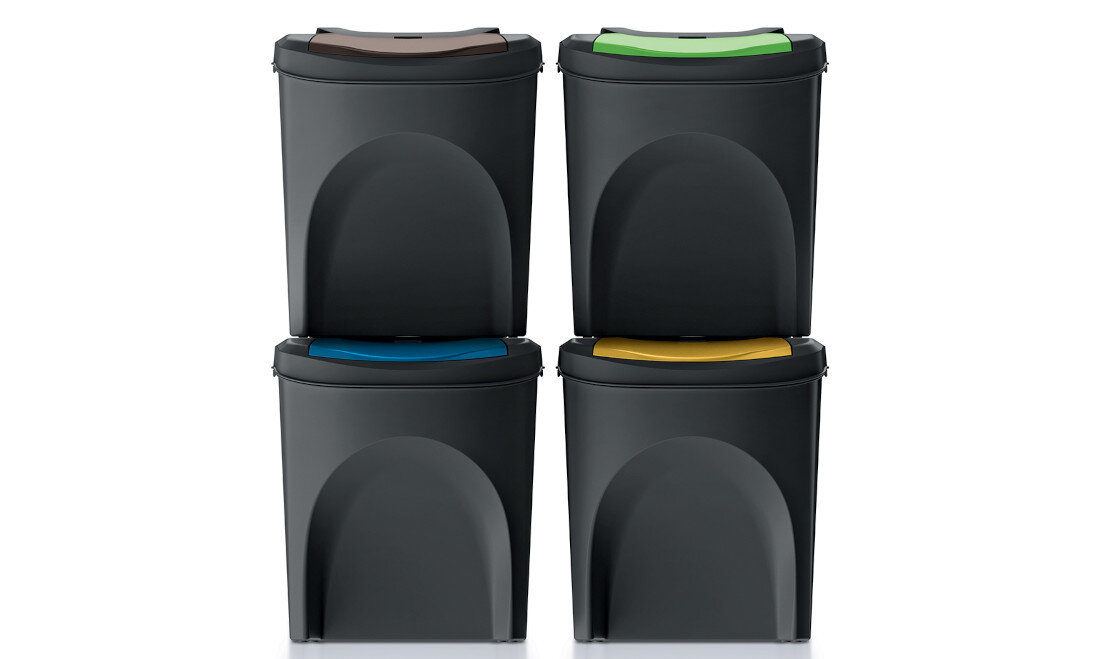 Kosz na śmieci KEDEN SORTIBOX IKWB25S4 4 x 25L Czarny Trwałość na lata z solidnego tworzywa sztucznego  uszkodzenia, wilgoć i łatwe czyszczenie estetyczny wygląd i higienę przez długi czas użytkowania Stonowana szarość 