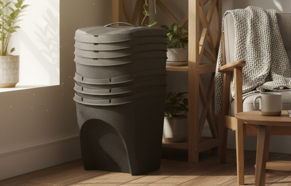 Kosz na śmieci KEDEN SORTIBOX IKWB25S4W 4 x 25L Antracytowy design prezentacja wizualizacja wygląd Wygodna segregacja odpadów