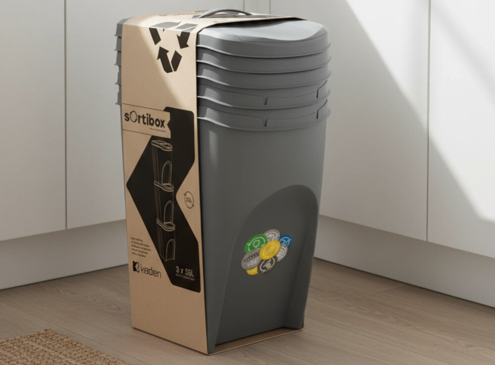 Kosza na śmieci KEDEN SORTIBOX IKWB35S3-405U 3 x 35L Szary design prezentacja wizualizacja wygląd Wygodna segregacja odpadów