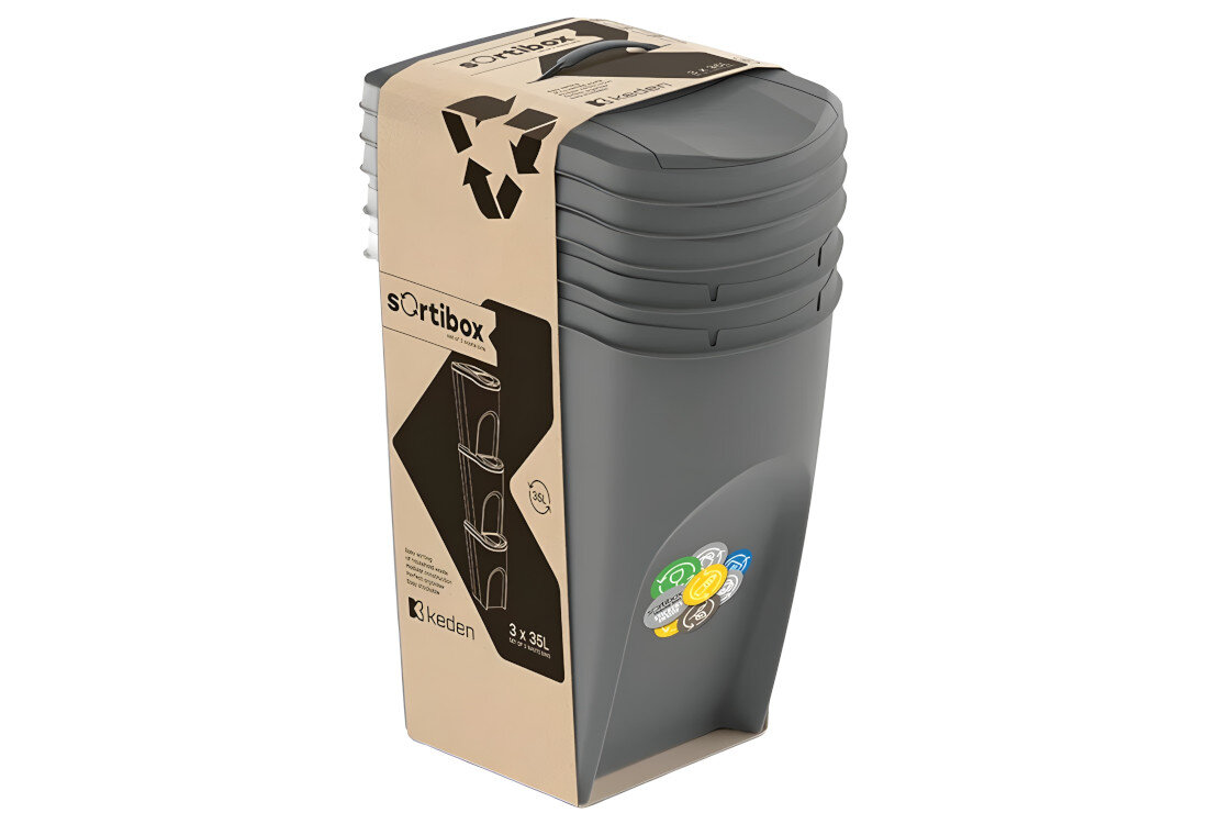 Kosza na śmieci KEDEN SORTIBOX IKWB35S3-405U 3 x 35L Szary praktyczne rozwiązanie Recykling  papier, szkło, plastik czy metal Świadoma, proekologiczna postawa