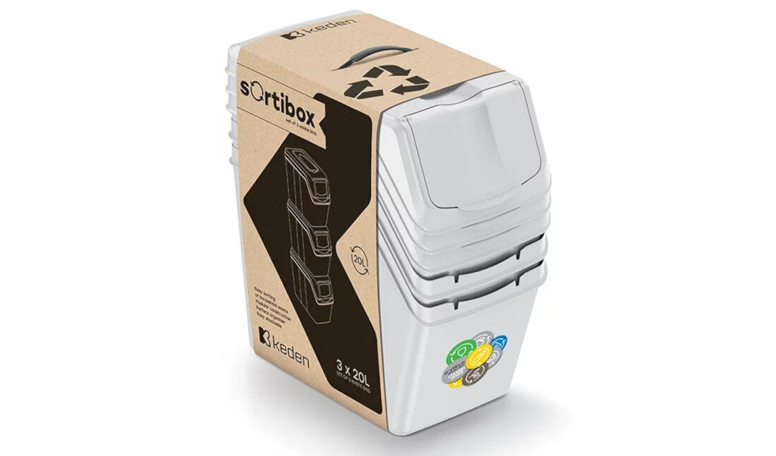 Kosz na śmieci KEDEN SORTIBOX ISWB20S3 3 x 20L Szary design prezentacja wizualizacja wygląd Wygodna segregacja odpadów