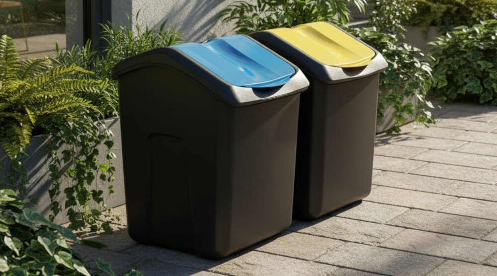 Kosz na śmieci KEDEN Sortibox ISWB20S4 4 x 20L Popielaty wygoda użytkowania  z wysokiej jakości tworzywa sztucznego częściowo pochodzącego z recyklingu w pozycji otwartej waga