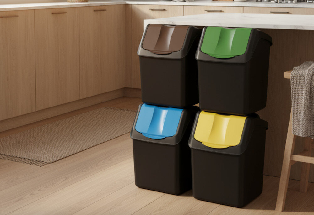 Kosz na śmieci KEDEN Sortibox ISWB20S4 4 x 20L Czarny design prezentacja wizualizacja wygląd Wygodna segregacja odpadów