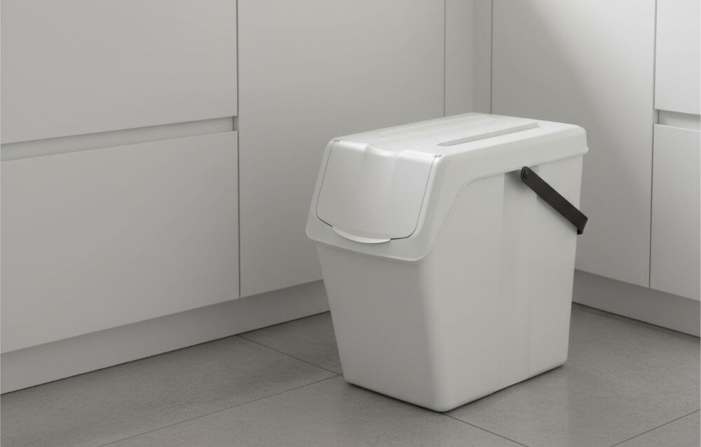 Kosz na śmieci KEDEN SORTIBOX ISWB25 25L Popielaty design prezentacja wizualizacja Wygodna segregacja odpadów