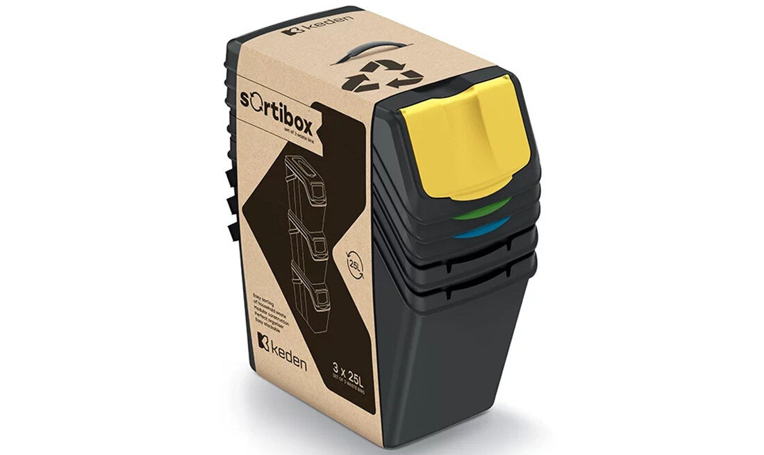Kosz na śmieci KEDEN SORTIBOX ISWB25S3 3 x 25L Czarny design prezentacja wizualizacja wygląd Wygodna segregacja odpadów