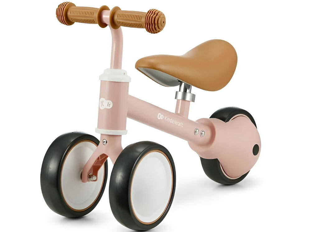 Kinderkraft rowerek biegowy CUTIE PINK różowy rowerek biało czarne kółka brązowe siodełko gumowe uchwyty białe tło dla dzieci od 1. roku życia stabilna konstrukcja bezpieczeństwo lekka budowa łatwe prowadzenie rozwijanie samodzielności Kompaktowe rozmiary dostosowany do potrzeb najmłodszych maksymalne obciążenie do 25 kg dla maluchów od pierwszych lat życia