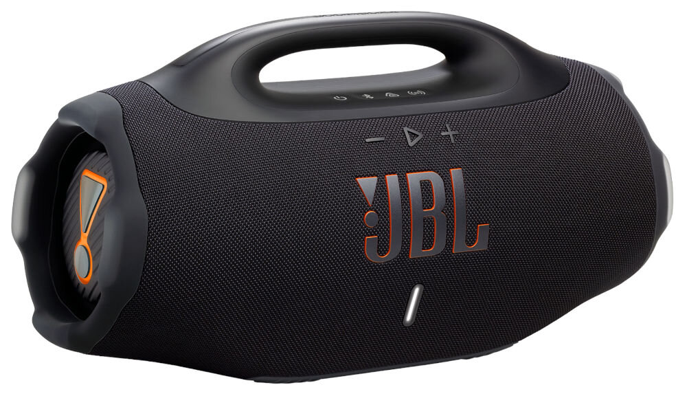 Głośnik mobilny JBL Boombox 4 na białym tle widoczne panele sterowania