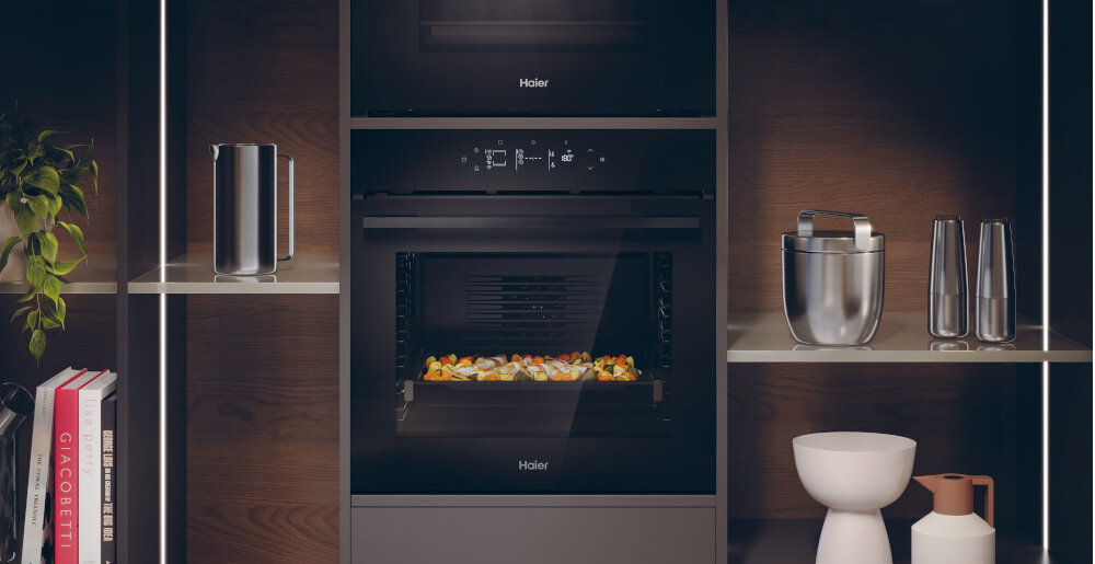 PIEKARNIK HAIER H6 ID46G3SHTB SERIA 4 system Bionicook siążka kucharska zdalne sterowanie smartfonem aplikacja ułatwienia rezultaty sztuczna inteligencja Steam Plus lekkostrawne dania bez tłuszczu wysuwany pojemnik 1000 ml 78 litrów wnętrze kulinarne wyzwania wnętrze Czyszczenie parowe naturalny skuteczny ekonomiczny woda para h20 Steam zmiękczanie zabrudzeń szybko łatwo bez chemii