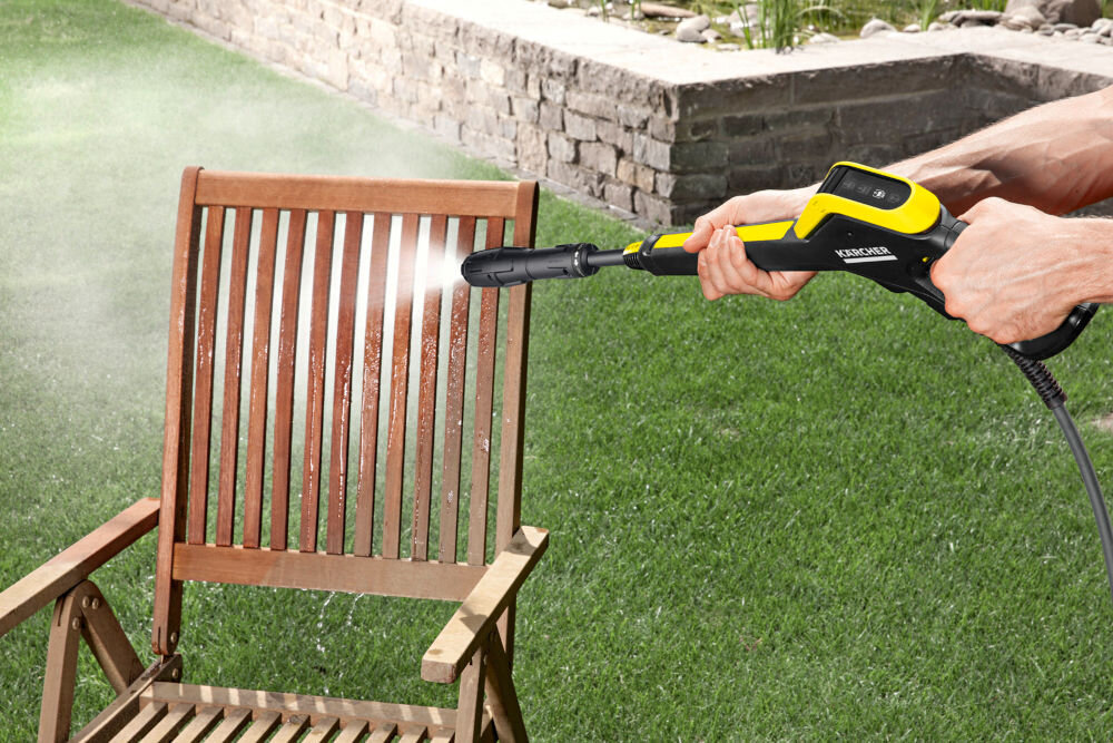 Myjka ciśnieniowa KARCHER K7 Smart Control Flex Home 1.317-341.0 osoba czyści pistoletem krzesło ogrodowe strumień wody na krześle Lanca spryskująca 3-w-1 Multi Jet zmiana rodzaju strumienia dysza rotacyjna płaska z możliwością podawania detergentu przyspieszona praca wszechstronne urządzenie do delikatnych i wymagających powierzchni