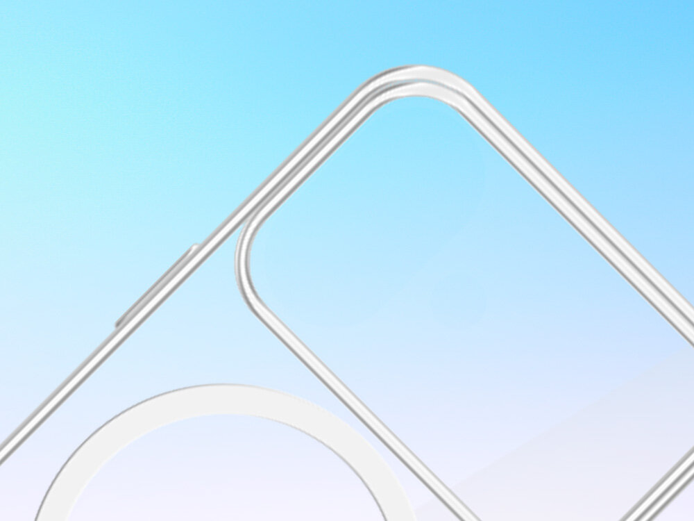 Etui 3MK MagCase do Apple iPhone 17 Pro Max Przeźroczysty, solidny, wytrzymały, ochrona, etui, zbliżenie na rant etui w kolorze Przeźroczystym na niebieskim tle