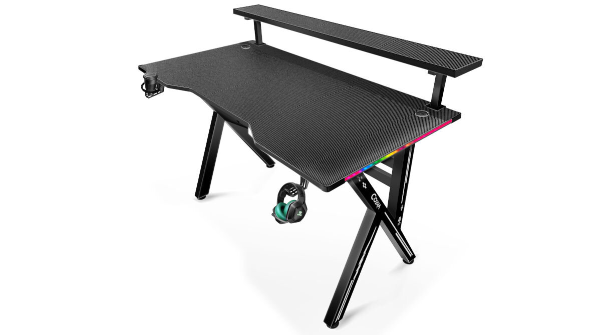 Biurko COBRA CRF4010RGB Czarny uchwyt na napoje hak na słuchawki praktyczne otwory na kable