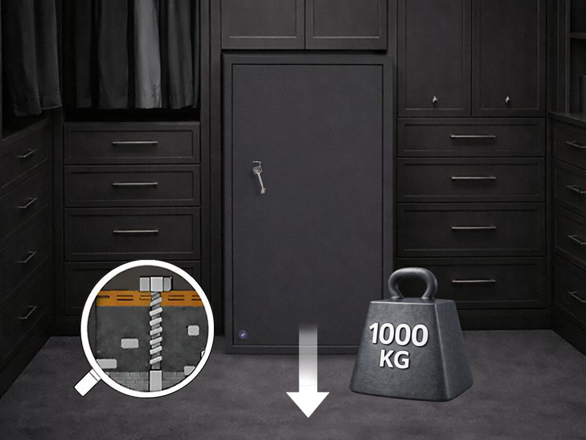 Sejf na broń VALBERG Arsenał 1253 KL Grafitowy, montaż, podłoga, ściana, kotwienie, nacisk 1 tony poprzez sejf po zakotwiczeniu go do podłogi