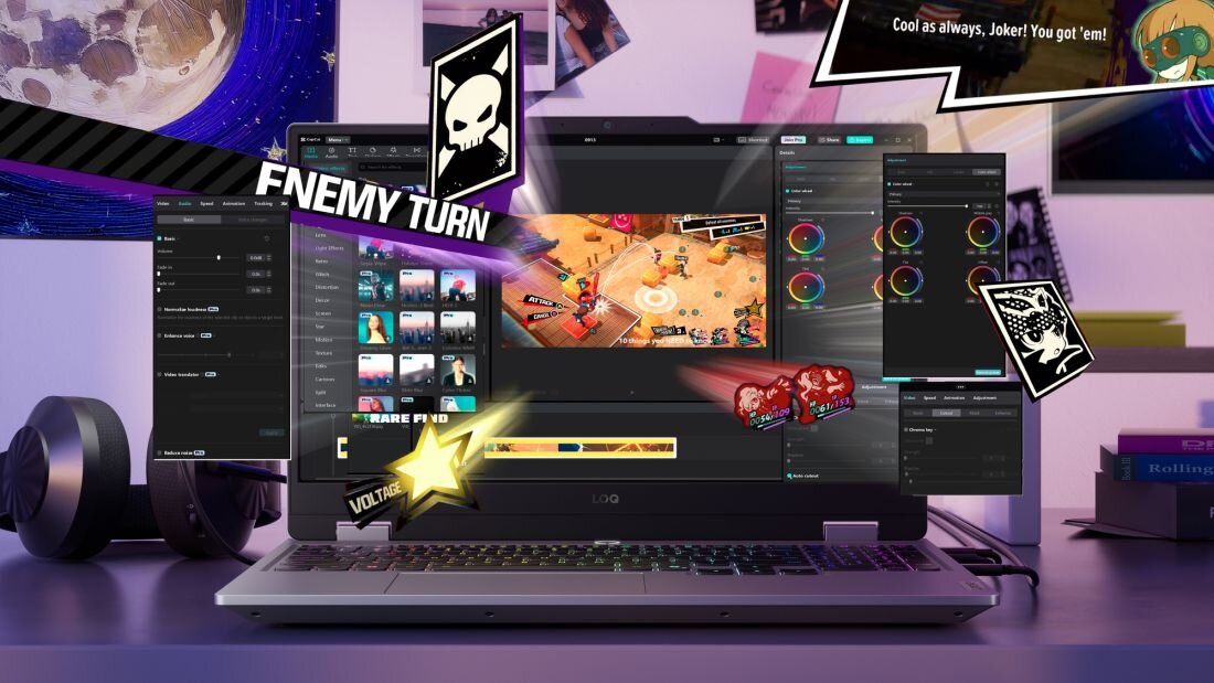 Laptop LENOVO LOQ z interfejsem edycji wideo, gra strategiczna ENEMY TURN, palety kolorów RGB, ekran sRGB 100% dla profesjonalnej obróbki - 100% palety sRGB, NVIDIA G-SYNC, Low Blue Light 