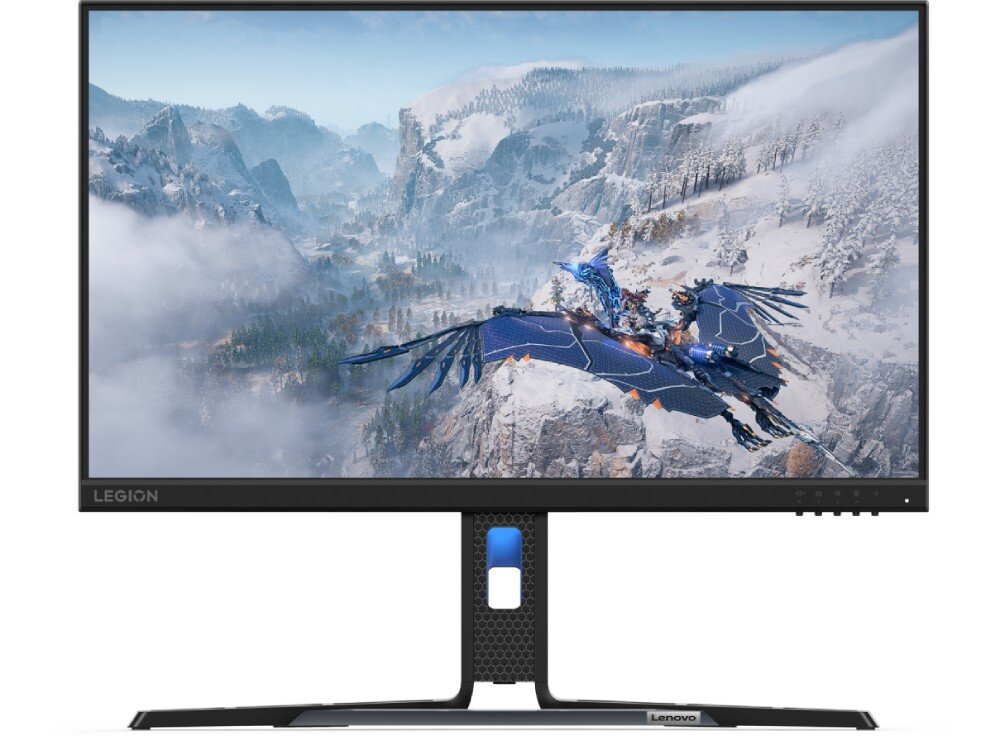 Monitor LENOVO Legion R24e Monitor w pozycji na wprost, ustawiony na podstawce, ochrona wzroku, niebieskie światło, migotanie