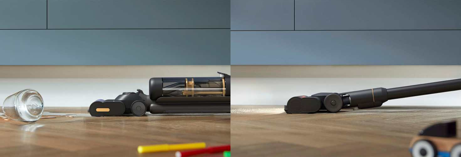 Pokazane wygodne odkurzanie i mycie trudno dostępnych miejsc pod meblami