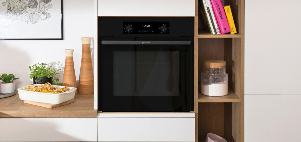 PIEKARNIK GORENJE BO6635E01B rozmrażanie mrożonki delikatne szybko bezpiecznie oszczędność czasu Oświetlenie wnętrza światło widoczność bez utraty ciepła bez otwierania drzwi pokrętła PushPull sterowanie panel ustawienia regulacja wygoda bezpieczeństwo Kształt HomeMade zaokrąglona wnęka lepsza cyrkulacja dopieczone dania chłodzenie obudowy zewnętrznej powierzchni ochrona wysoka temperatura DynamiCooling DC Siedem funkcji optymalizujących wysoka temperatura programy grillowanie