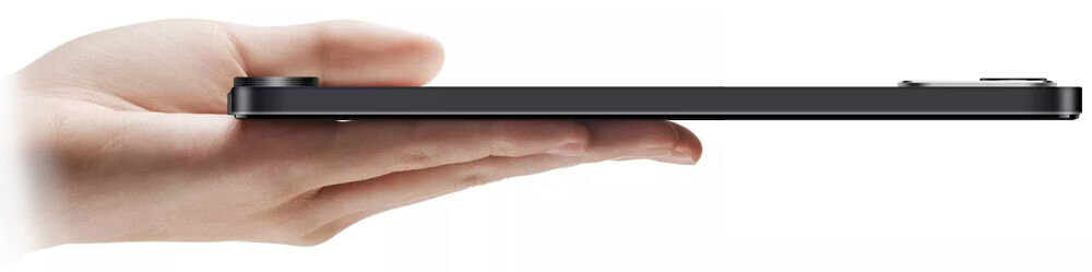 Tablet BLACKVIEW Zeno 1 8 cali 4/64GB LTE Wi-Fi Pomarańczowy Profil boczny cienkiego tabletu Blackview trzymanego na dłoni białe tło grubość waga wygodnie leży w dłoni łatwe do przenoszenia