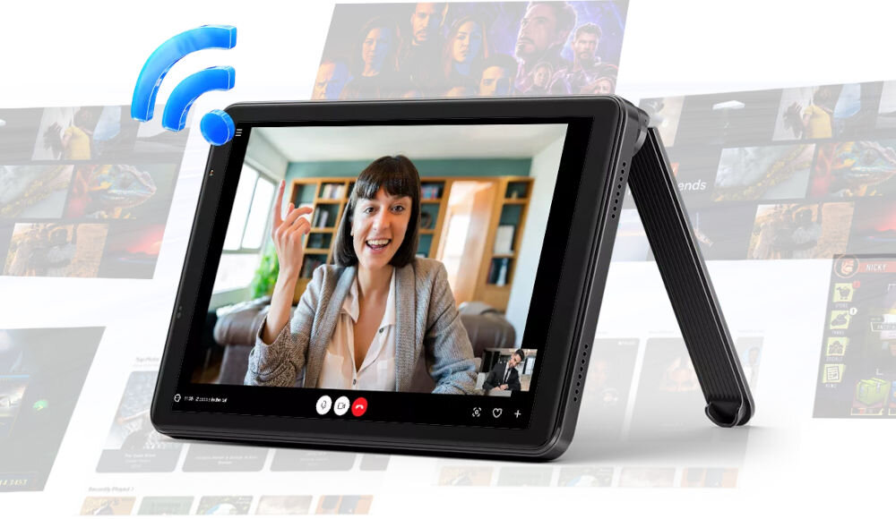 Tablet BLACKVIEW Zeno 1 8 cali 6/256GB LTE Wi-Fi Zielony tablet oparty na podstawce z ikoną łączności na białym tle ekrany z gier i aplikacji swoboda łączności Wi-Fi 5 LTE Bluetooth 5.2 GPS z obsługą GLONASS Beidou Galileo port USB-C z funkcją OTG dodatkowe akcesoria