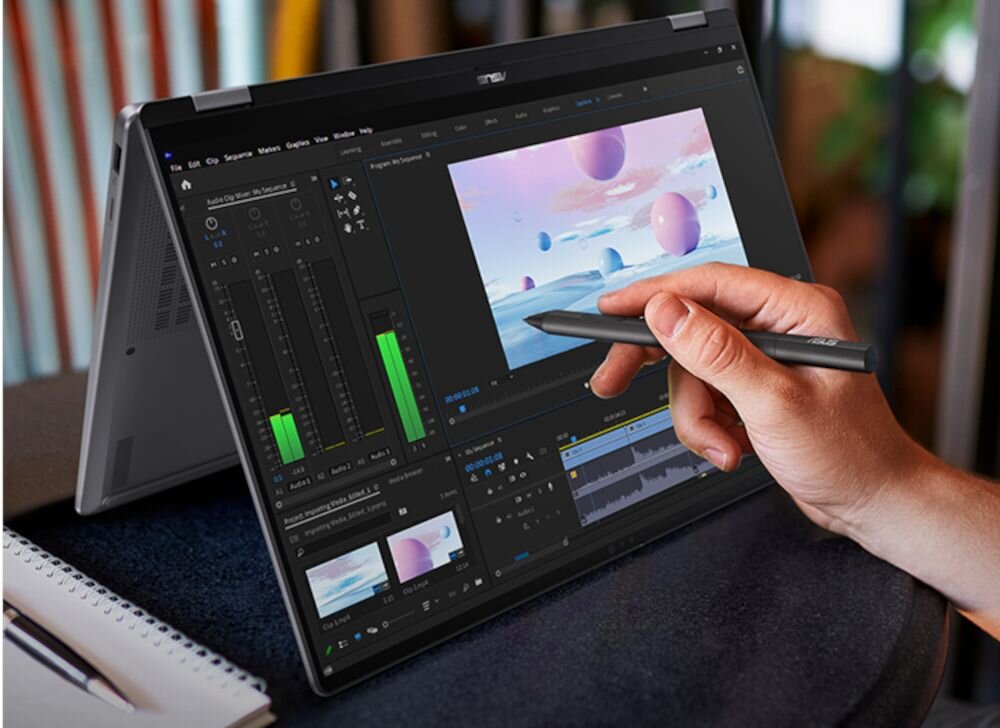 Laptop ASUS VivoBook z wydajnym procesorem wyświetla aplikacje graficzne i projekty podczas pracy kreatywnej i multitaskingu 