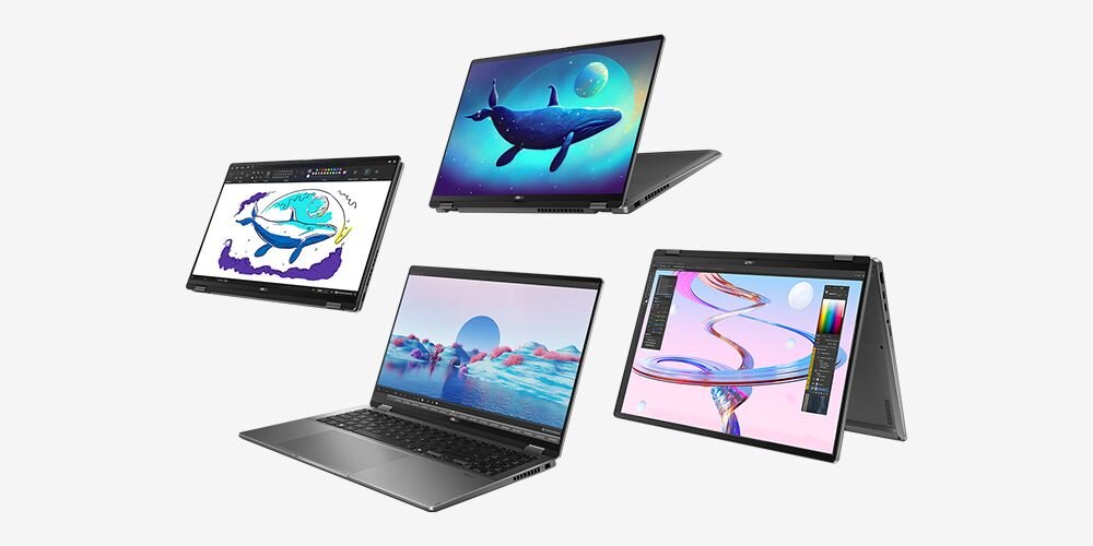 Laptop ASUS VivoBook w czterech trybach pracy prezentuje różne ustawienia ekranu podczas pracy kreatywnej i mobilnego użytkowania 