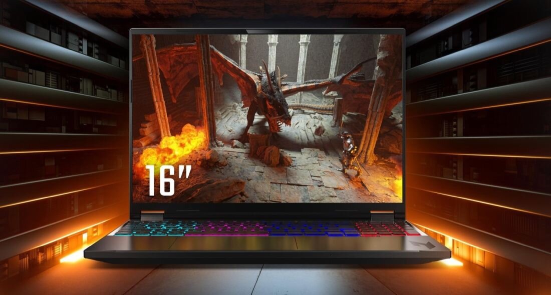 ACER Nitro laptop gamingowy z 16-calowym ekranem na kolorowym tle, podświetlana klawiatura RGB, wysoka rozdzielczość matrycy idealna do gier AAA i multimediów, nowoczesny design oraz cienkie ramki zapewniające immersję - Ekran 16 cali o rozdzielczości 1920 x 1200 