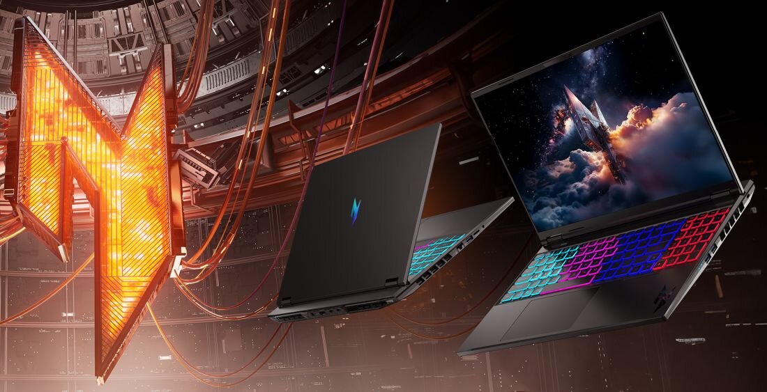 ACER Nitro laptop z charakterystycznym logo Nitro na intensywnym pomarańczowo-czarnym tle, podkreślający gamingowy charakter, wysoką wydajność sprzętową i zaawansowane chłodzenie dla graczy.      