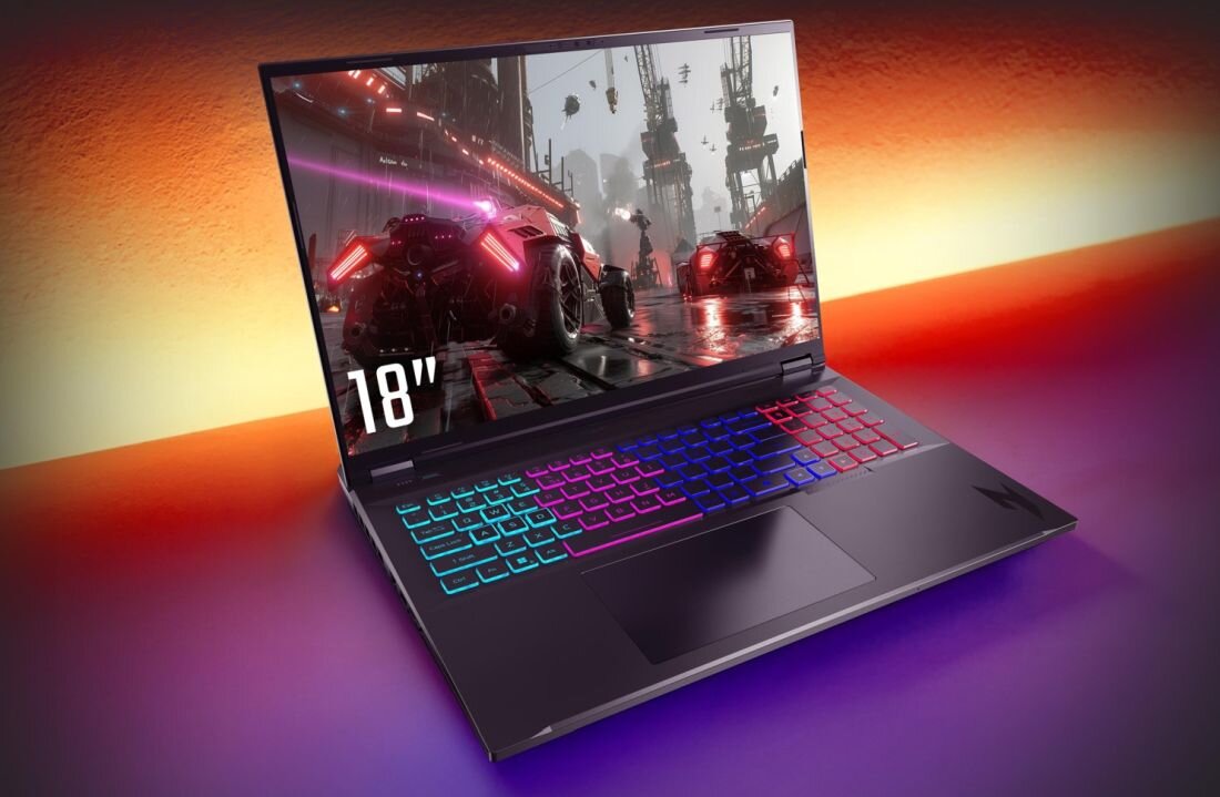 ACER Nitro laptop gamingowy z 18-calowym ekranem na kolorowym tle, podświetlana klawiatura RGB, wysoka rozdzielczość matrycy idealna do gier AAA i multimediów, nowoczesny design oraz cienkie ramki zapewniające immersję - Ekran 18 cali o rozdzielczości 2560 x 1600 