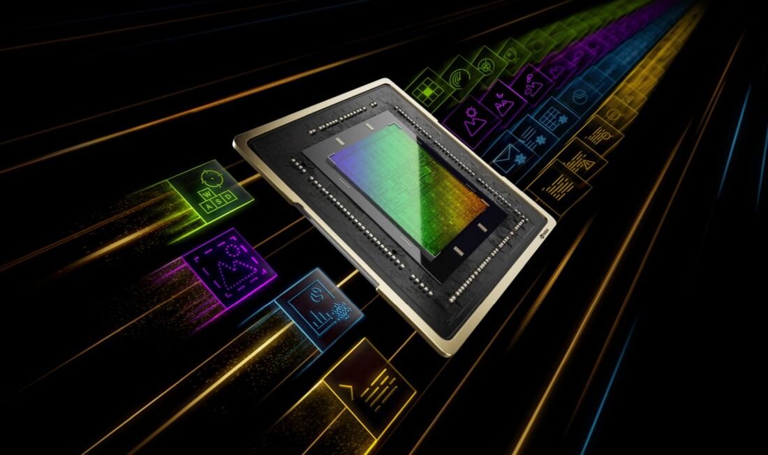 Wizualizacja matrycy sensorów obrazu z kolorowym gradientem dla laptopa ACER Nitro, symbolizująca zaawansowane technologie AI, przetwarzanie obrazu oraz aplikacje do edycji wideo i gamingu - NVIDIA GeForce RTX 