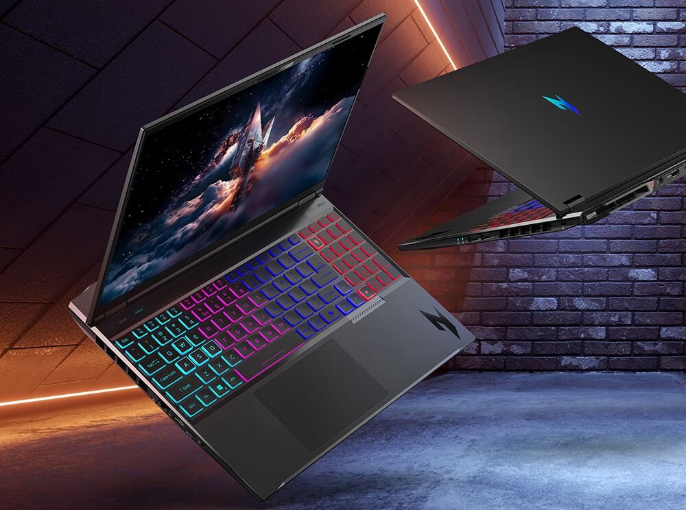 ACER Nitro gaming laptop z designem, wyświetlaczem pokazującym scenę z dynamicznej gry FPS, podświetlana klawiatura RGB, logo NVIDIA GeForce RTX, idealny do gier sieciowych, streamingu i pracy kreatywnej - Pamięć RAM DDR5, Dysk SSD 