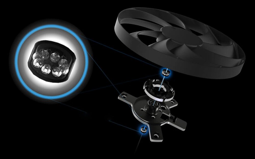 Karta graficzna ASUS Dual GeForce RTX 5050 OC Edition 8GB Grafika przedstawiająca przekrój przez budowę wentylatora i jego łożysko