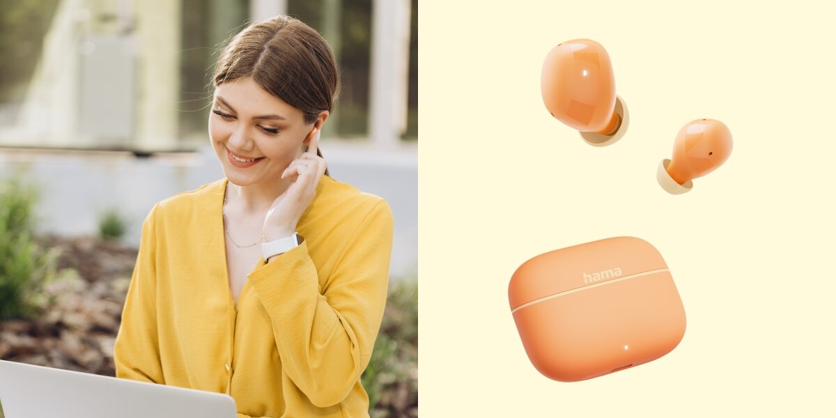 Słuchawki dokanałowe HAMA Freedom Buddy II - Rozmowy bez zakłóceń, ENC, osoba z założonymi słuchawkami dokanałowymi