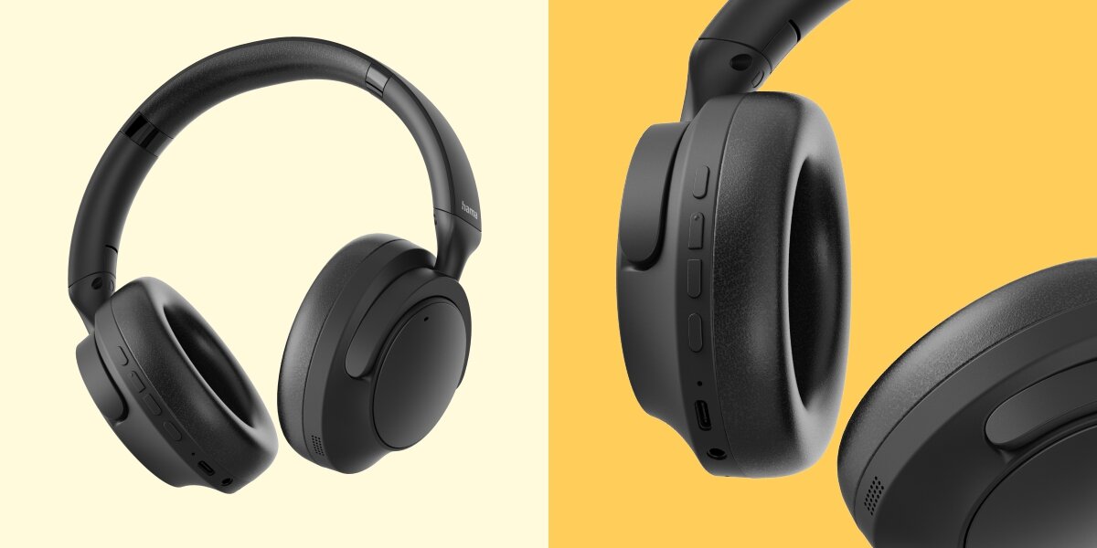 Słuchawki nauszne HAMA Spirit Silent ANC - Skupienie bez zakłóceń, aktywny system redukcji hałasu, słuchawki nauszne po skosie na żółtym tle