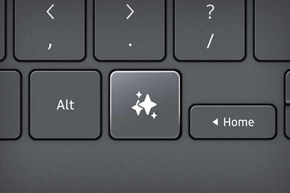 Zbliżenie uwydatnia położenie klawisza AI na klawiaturze. Zbliżenie uwydatnia położenie klawisza AI na klawiaturze.