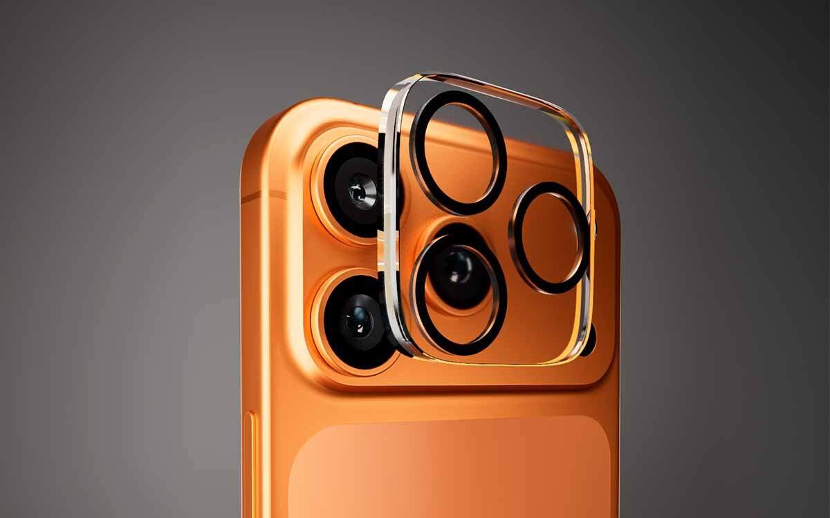 Przezroczysta ochrona z hartowanego szkła z D3O dla kamery iPhone 17, absorbująca uderzenia i łatwa do nałożenia.