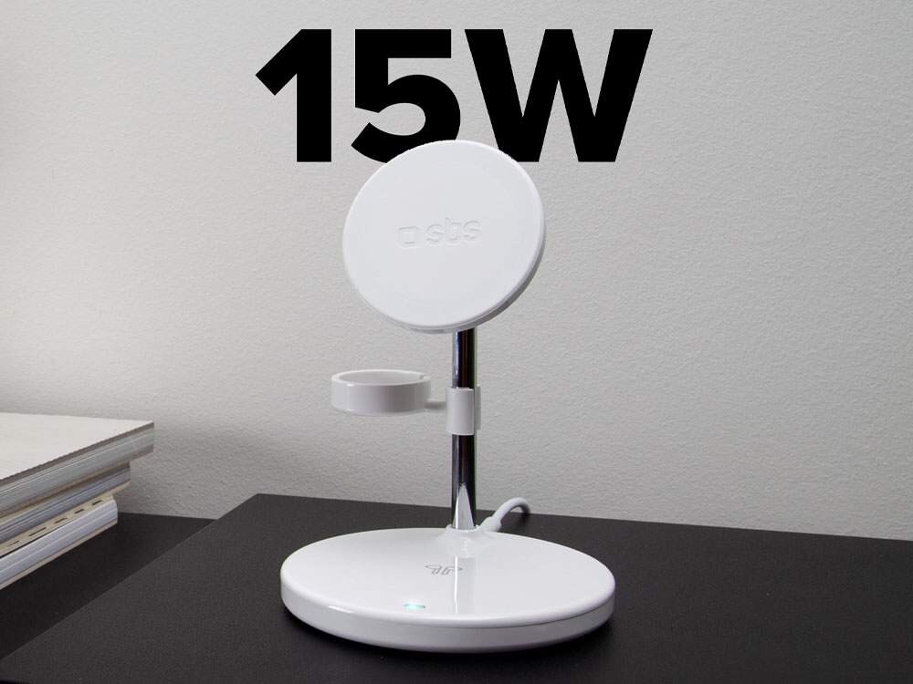 Ładowarka indukcyjna SBS MagSafe 3w1 15W Stacja z MagSafe przytrzymuje iPhone i ładuje go bezprzewodowo Magnetyczne mocowanie MagSafe Apple Watch wygodne i efektywne ładowanie 