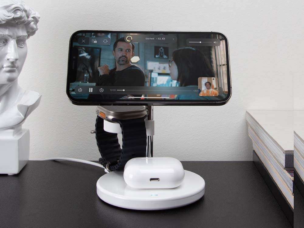 Ładowarka indukcyjna SBS MagSafe 3w1 15W Minimalistyczna, pionowa stacja ładująca oszczędza miejsce na biurku design miejsce na biurku 