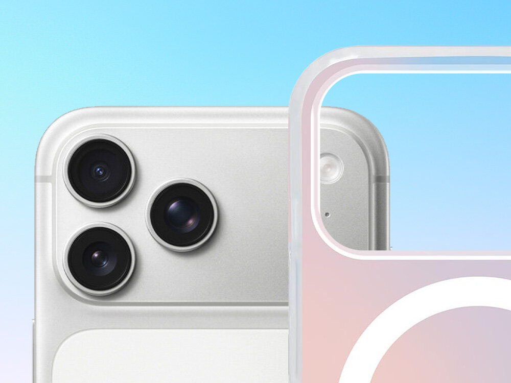 Etui 3MK Rainbow GuardX MagCase do Apple iPhone 17 Pro Wielokolorowy, gradient, kolory, tęcza, kąt, padanie, na niebieskim tle smarfon apple ze skosa oraz przeźroczyste etui