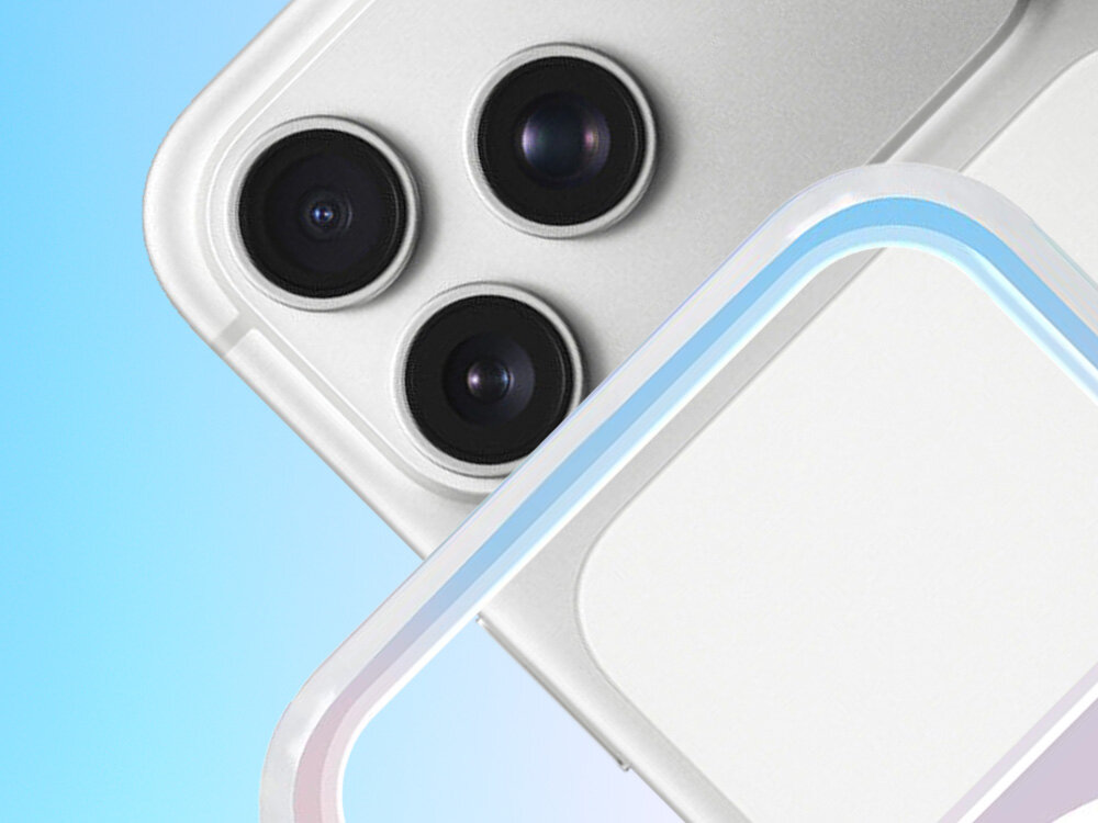 Etui 3MK Rainbow GuardX MagCase do Apple iPhone 17 Pro Wielokolorowy, narożniki, Wzmocnione, uderzenie, silne, na niebieskim tle etui po skosie frontem na wprost