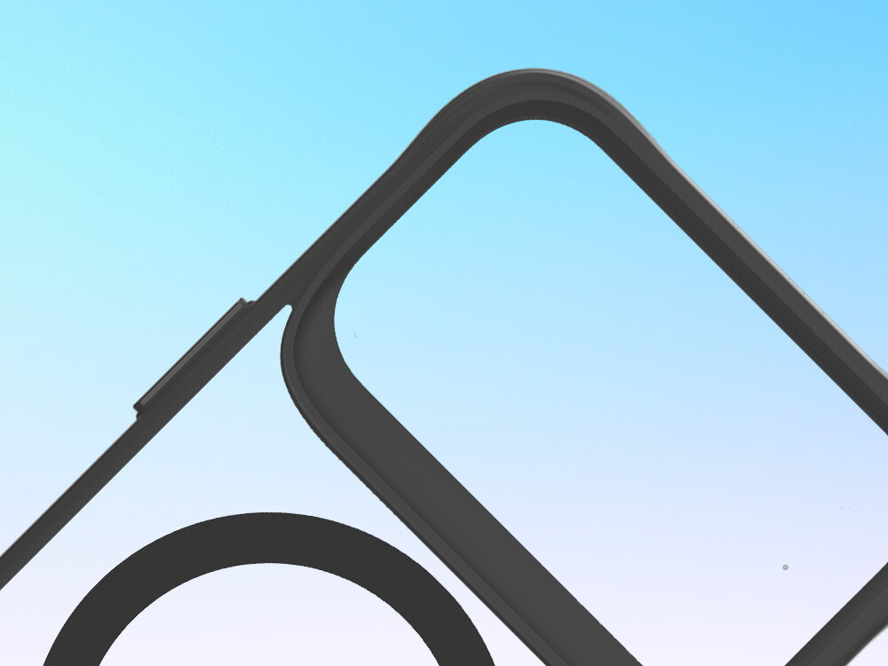 Etui 3MK Satin Guardx MagCase do Apple iPhone 17 Pro Czarny, poliwęglan, plecki, Military grade, odporność, na niebieskim tle górna część etui