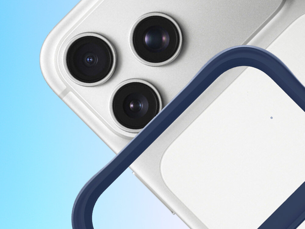 Etui 3MK Satin Guardx MagCase do Apple iPhone 17 Pro Niebieski, Kompatybilne, technologią, MagCase, MagSafe, niebieskim tle pod skosem od połowy w górę etui oraz smartfon