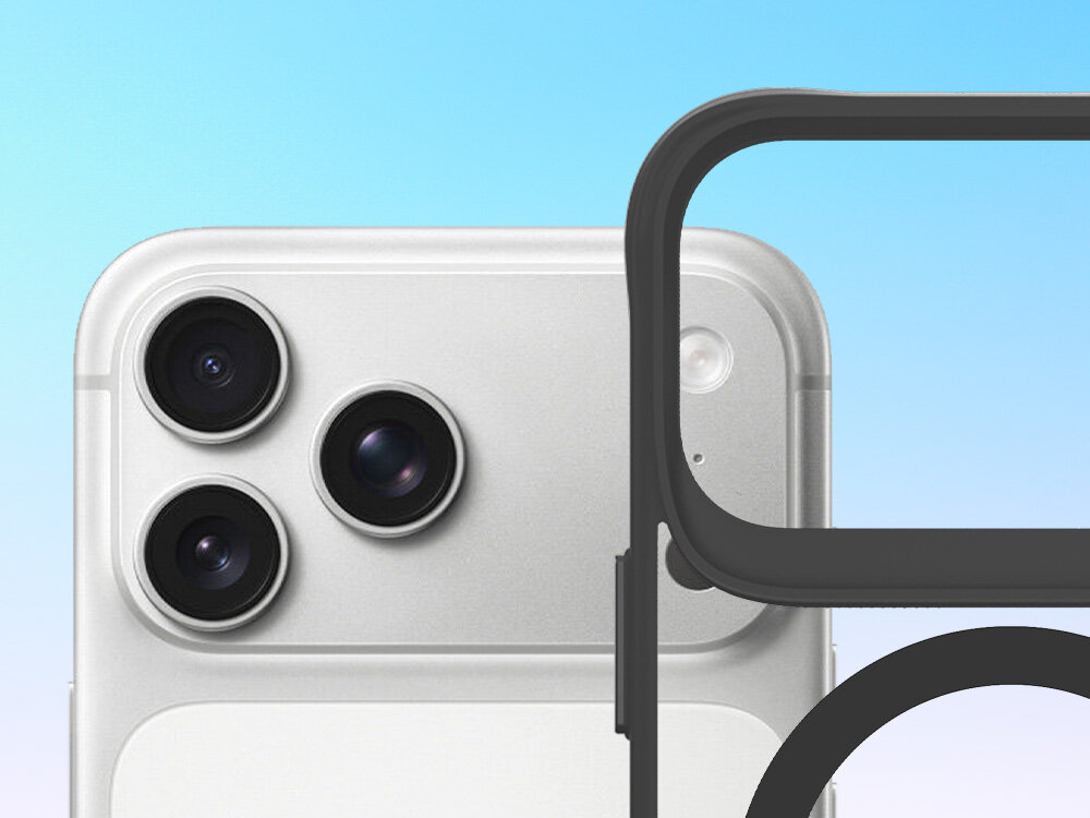 Etui 3MK Satin Guardx MagCase do Apple iPhone 17 Pro Max Czarny, ochrona, obudowa, odporność, przydymiony, na Czarnym tle smartfon apple od połowy w górę oraz obok etui w tej samej pozycji