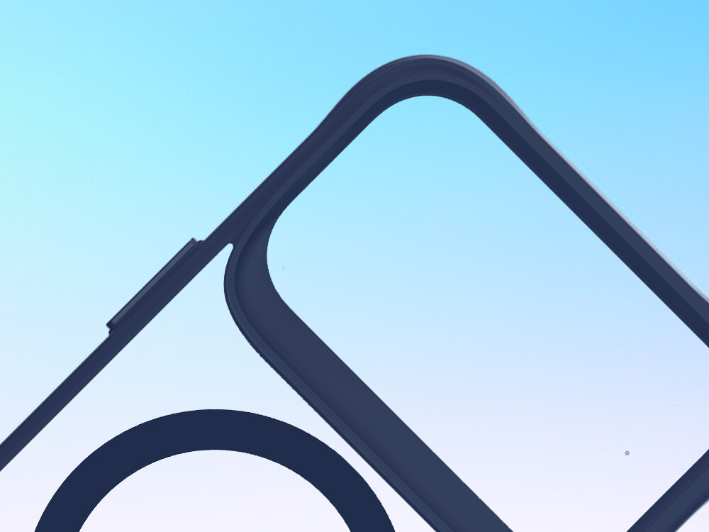 Etui 3MK Satin Guardx MagCase do Apple iPhone 17 Pro Max Niebieski, poliwęglan, plecki, Military grade, odporność, na niebieskim tle górna część etui