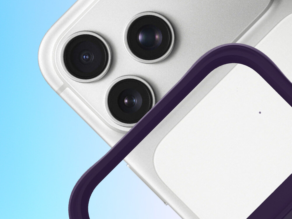 Etui 3MK Smoke Guardx MagCase do Apple iPhone 17 Pro Fioletowy, ochrona, oryginalny, wysublimowany, spojrzenia, na niebieskim tle pod skosem od połowy w górę etui