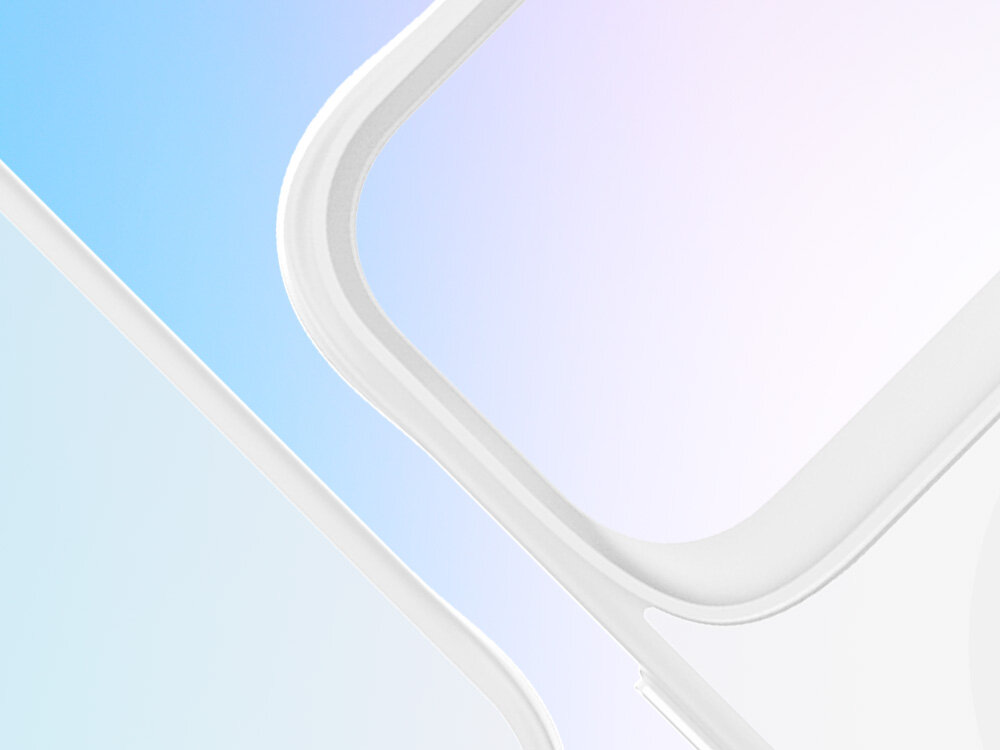 Etui 3MK Smoke Guardx MagCase do Apple iPhone 17 Pro Biały, kompatybilne, magnesy, wygodne, stylowe, magsafe, na niebieskim tle pod skosem kawałek etui górnej partii oraz tylna część