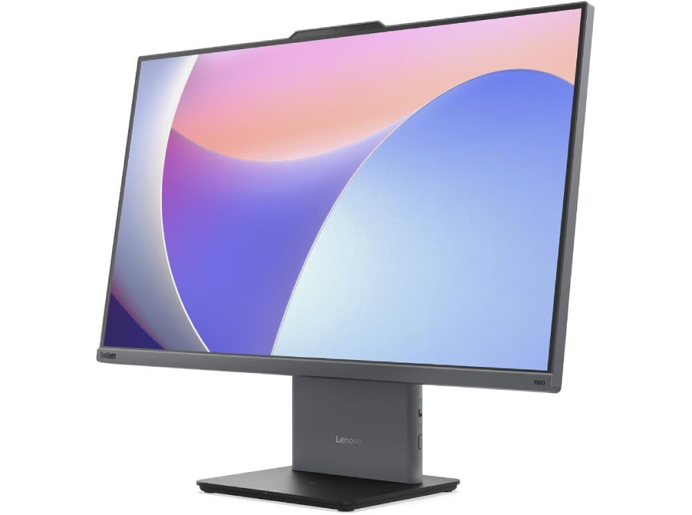 Komputer All in One LENOVO ThinkCentre neo 50a 27 Gen 5 Zbliżenie na szarey komputer stacjonarny, konstrukcja, cechy, zalety