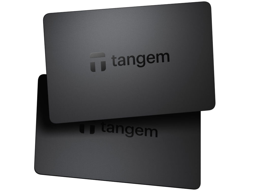 Portfel kryptowalut TANGEM 2 Card Set dwie czarne karty z delikatnym logo tangem nachodzące jedna na drugą