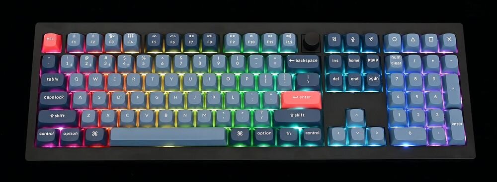 KEYCHRON V3 Max Podświetlenie RGB KEYCHRON V3 Max trybów świetlnych regulacji jasności oraz prędkości animacji wyraźnie podświetlonym klawiszom - podświetlenie klawiszy
